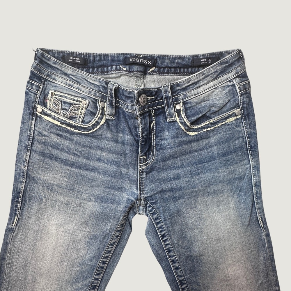 Vigoss Jeans Womens 28 Kendra Boot Cut Blue Classic Fit Heavy Stitch Embellished